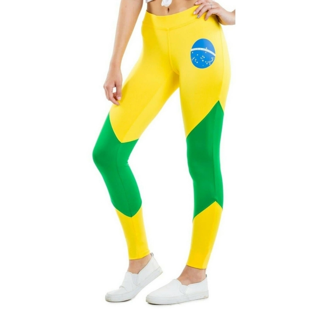 3/$25 🆕 Tipsy Elves | Yellow & Green Brazil Leggings size Large